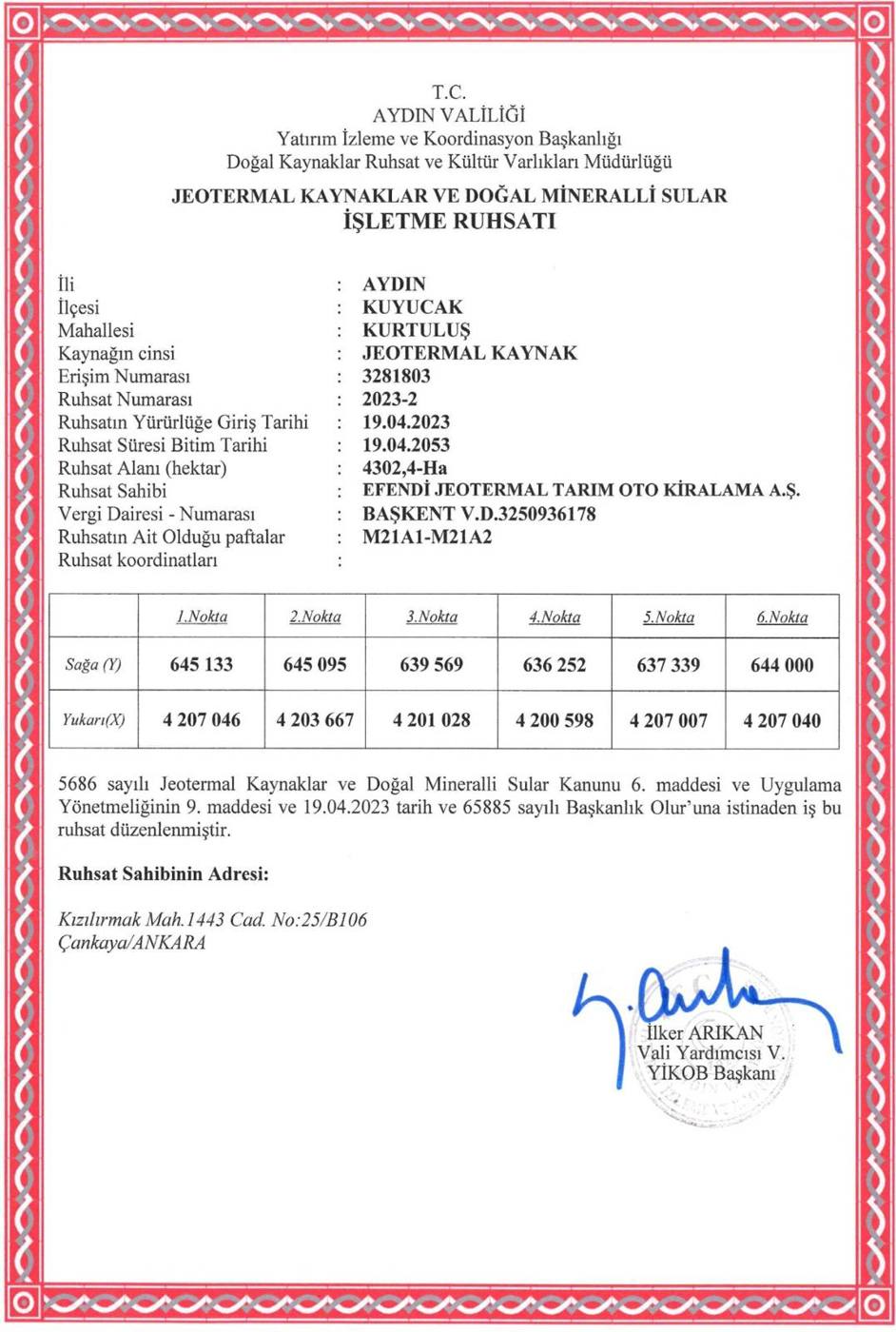 Kuyucak İşletme Ruhsatı